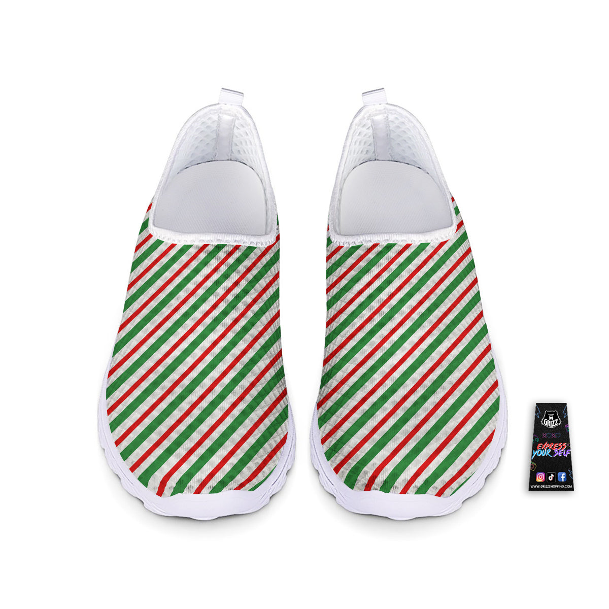 Candy Cane Stripes Christmas Print Nurse Shoes-grizzshop