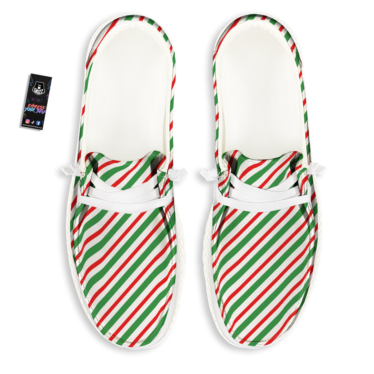 Candy Cane Stripes Christmas Print White Loafers-grizzshop