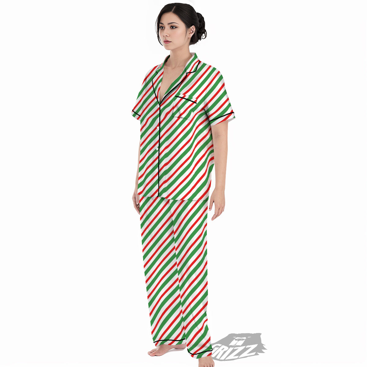 Candy Cane Stripes Christmas Print Women's Pajamas Set-grizzshop