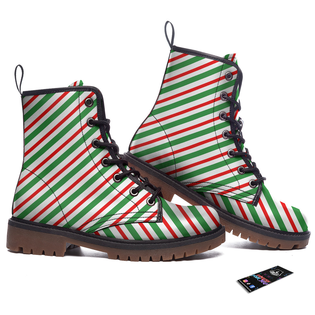 Candy Cane Stripes Christmas Print Work Boots-grizzshop