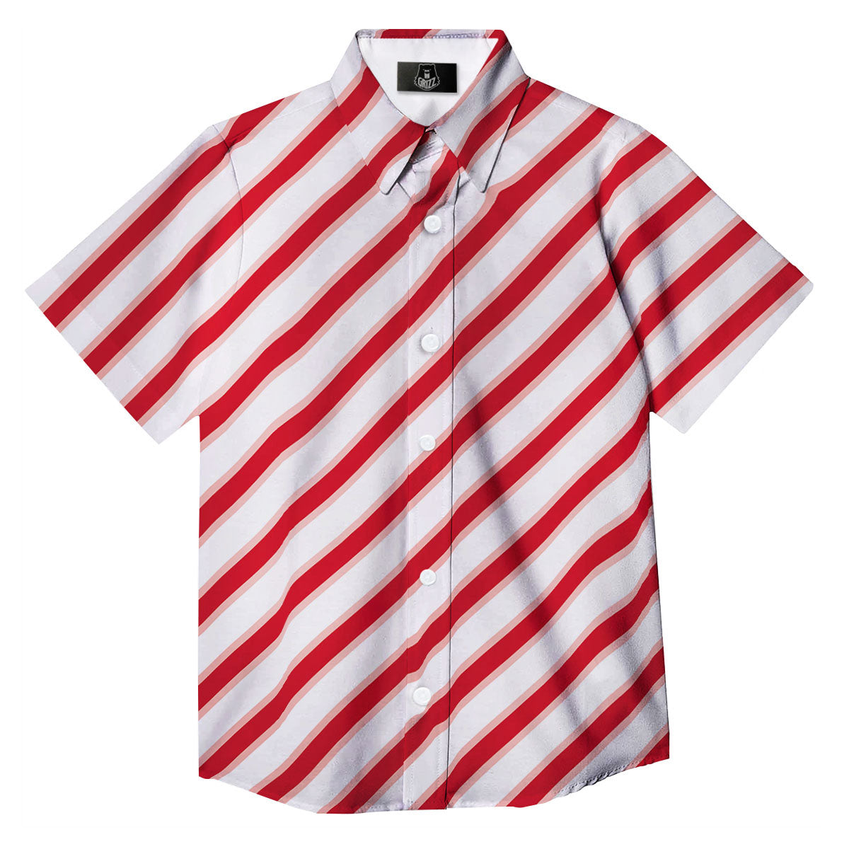 Candy Cane Stripes White And Red Print Button Up Shirt-grizzshop