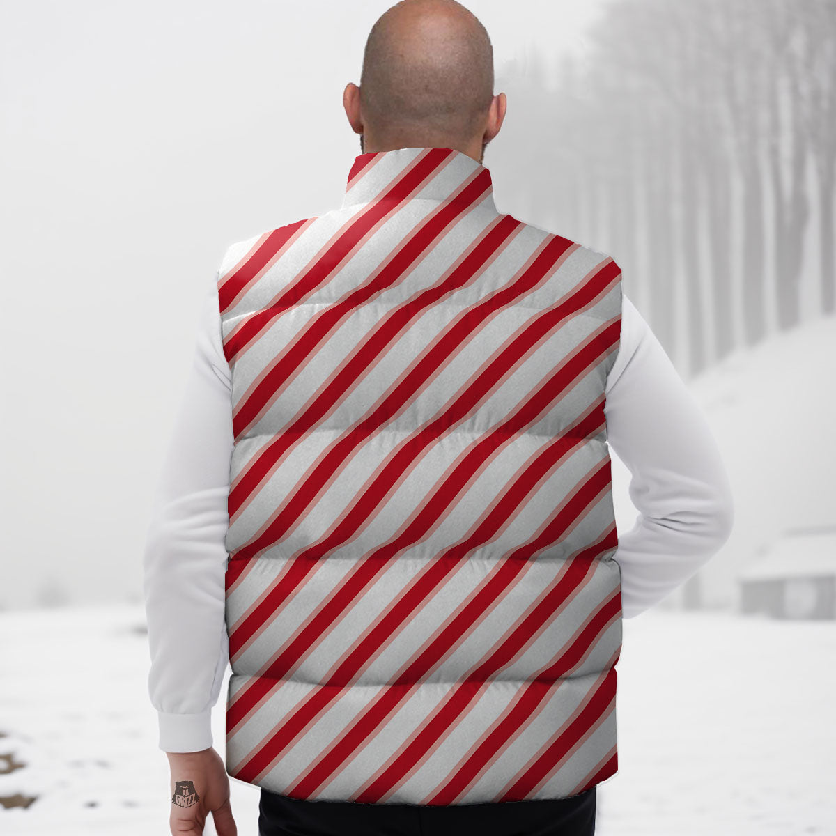 Candy Cane Stripes White And Red Print Down Vest