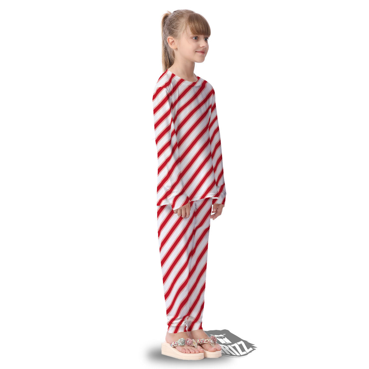 Candy Cane Stripes White And Red Print Kid's Pajamas-grizzshop
