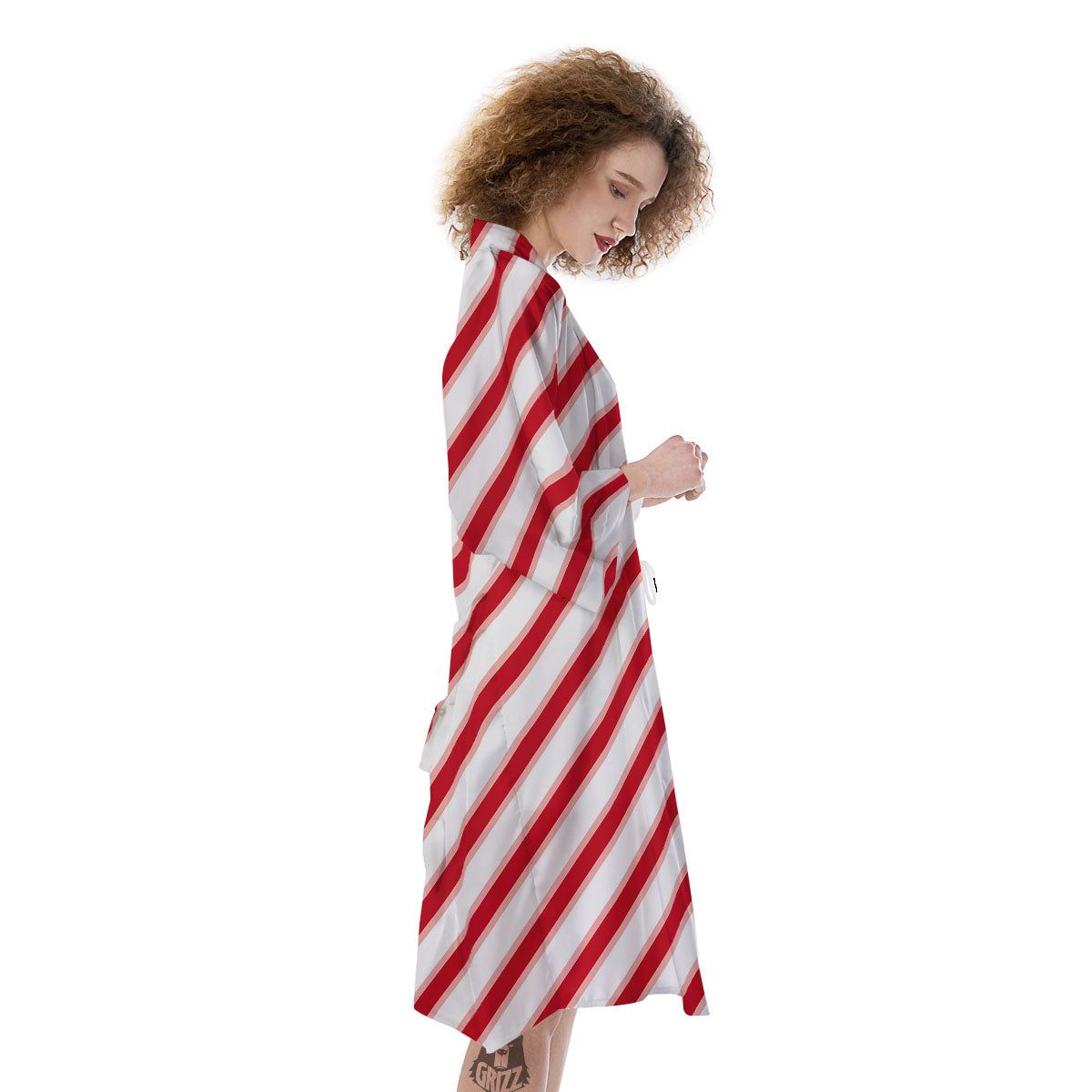 Candy Cane Stripes White And Red Print Kimono-grizzshop