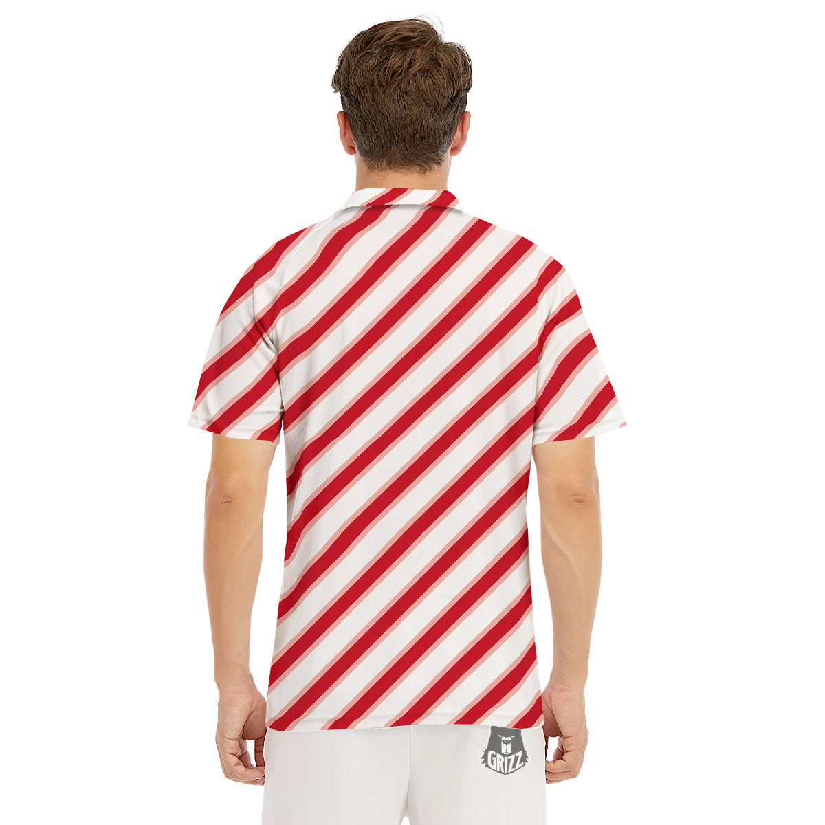 Candy Cane Stripes White And Red Print Men's Golf Shirts-grizzshop