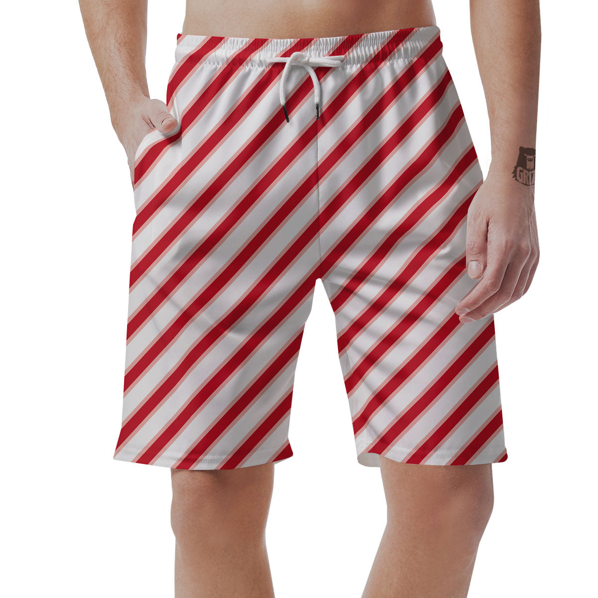 Candy Cane Stripes White And Red Print Men's Shorts-grizzshop