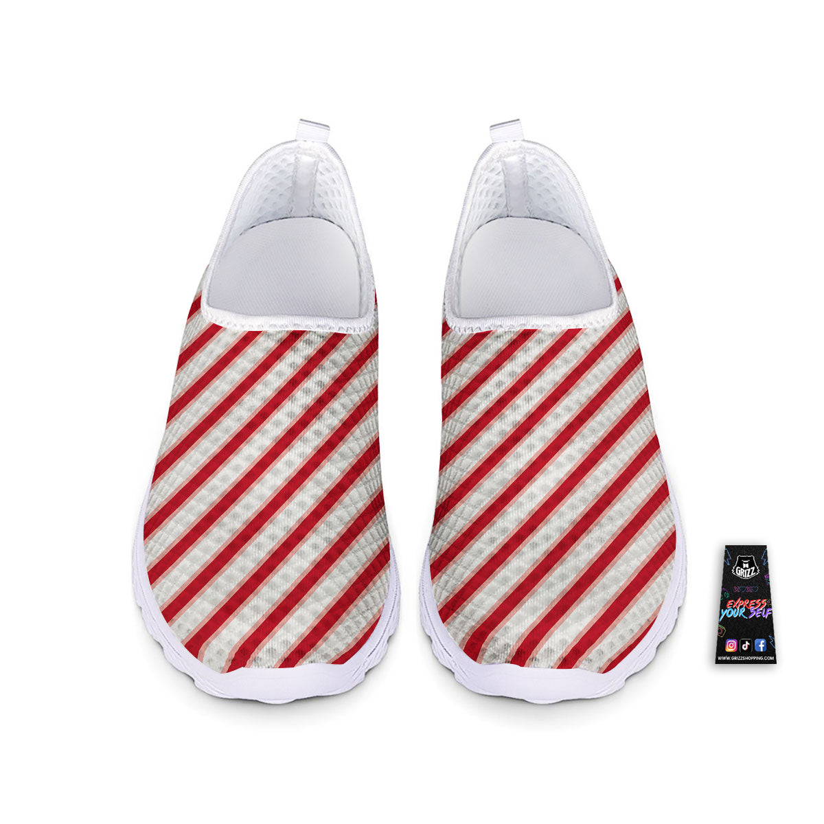 Candy Cane Stripes White And Red Print Nurse Shoes-grizzshop