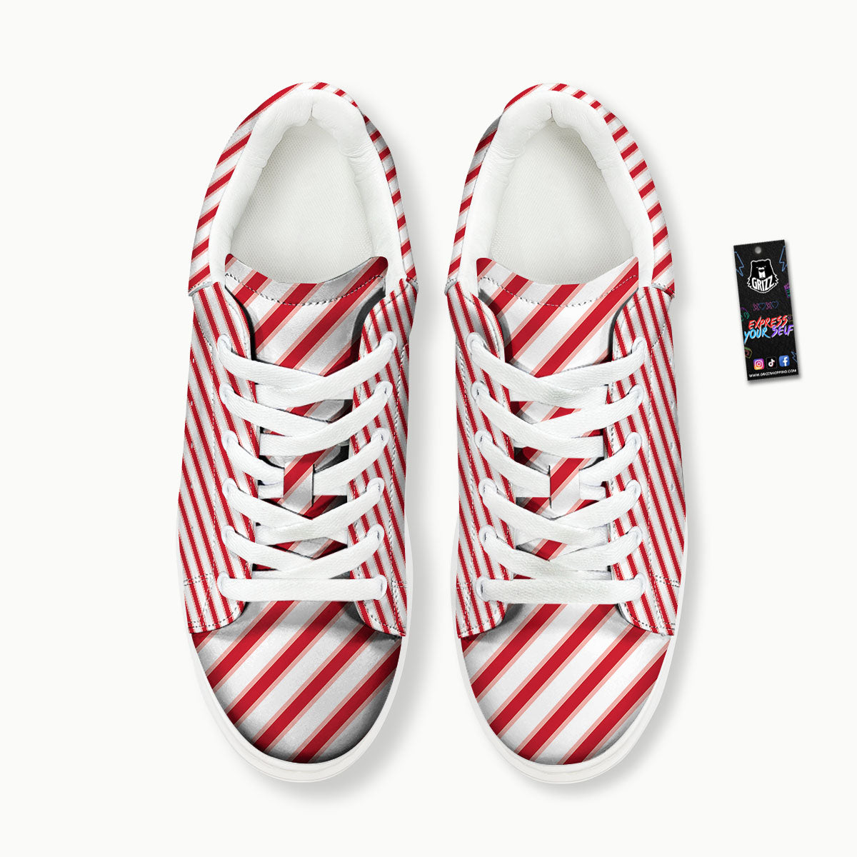 Candy Cane Stripes White And Red Print Platform Shoes-grizzshop