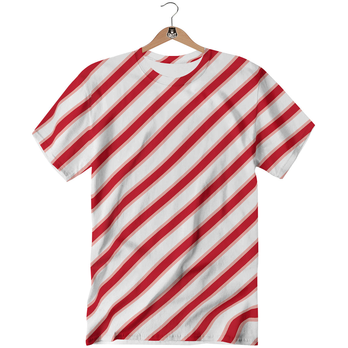 Candy Cane Stripes White And Red Print T-Shirt-grizzshop