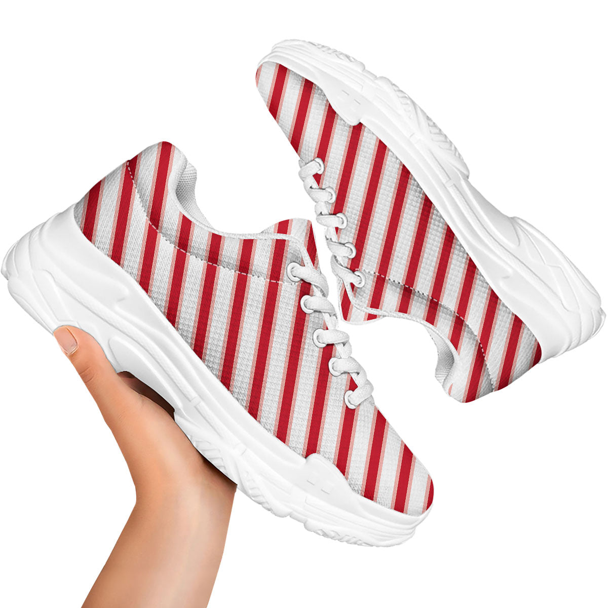 Candy Cane Stripes White And Red Print White Chunky Shoes-grizzshop