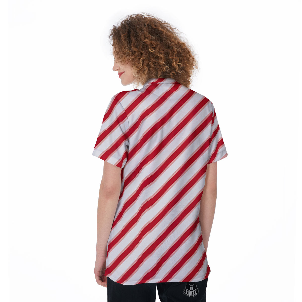 Candy Cane Stripes White And Red Print Women's Golf Shirts-grizzshop