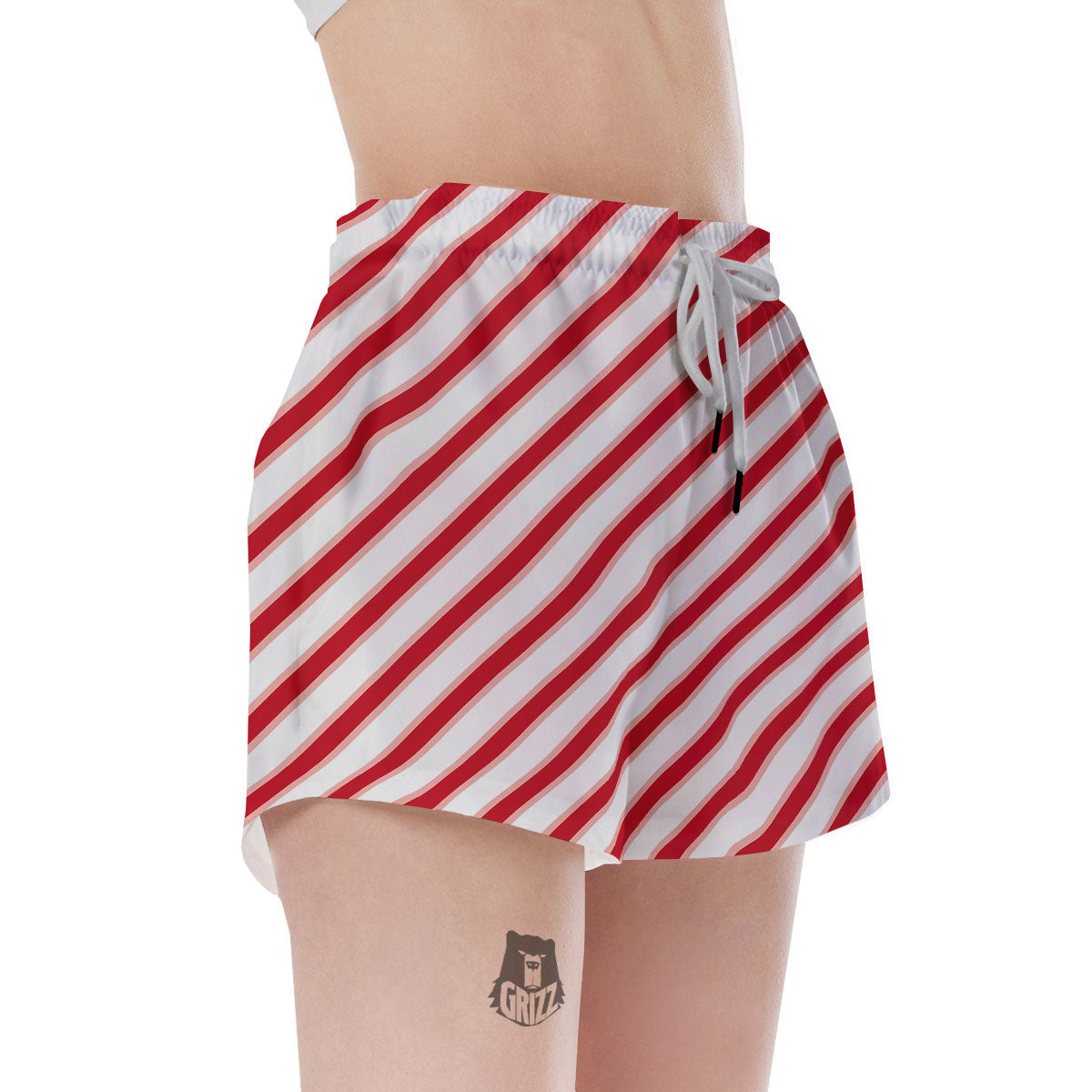 Candy Cane Stripes White And Red Print Women's Shorts-grizzshop