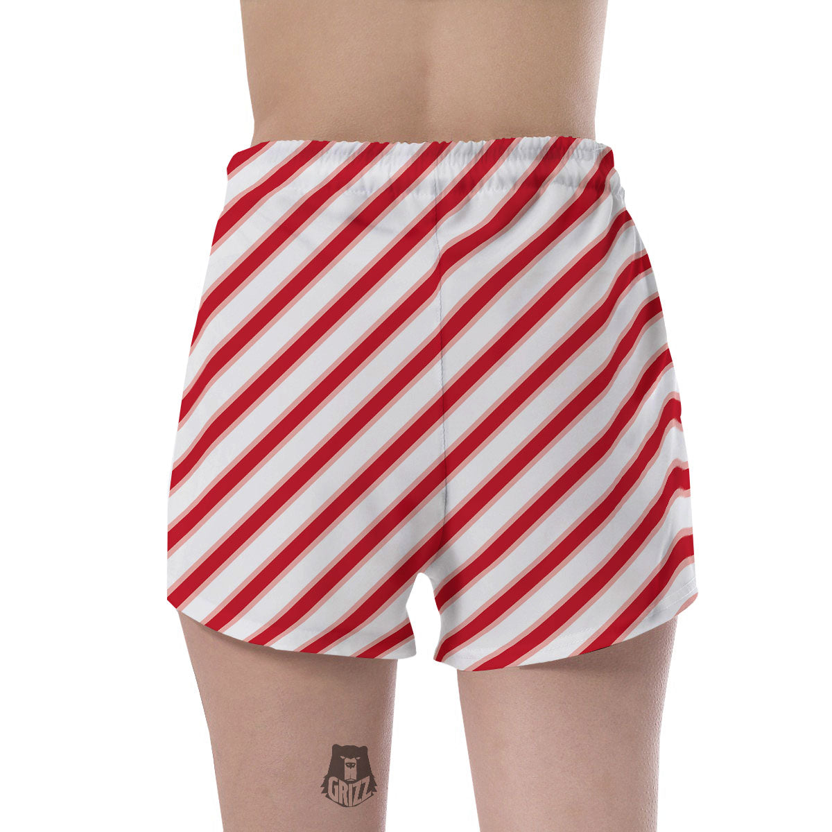 Candy Cane Stripes White And Red Print Women's Shorts-grizzshop
