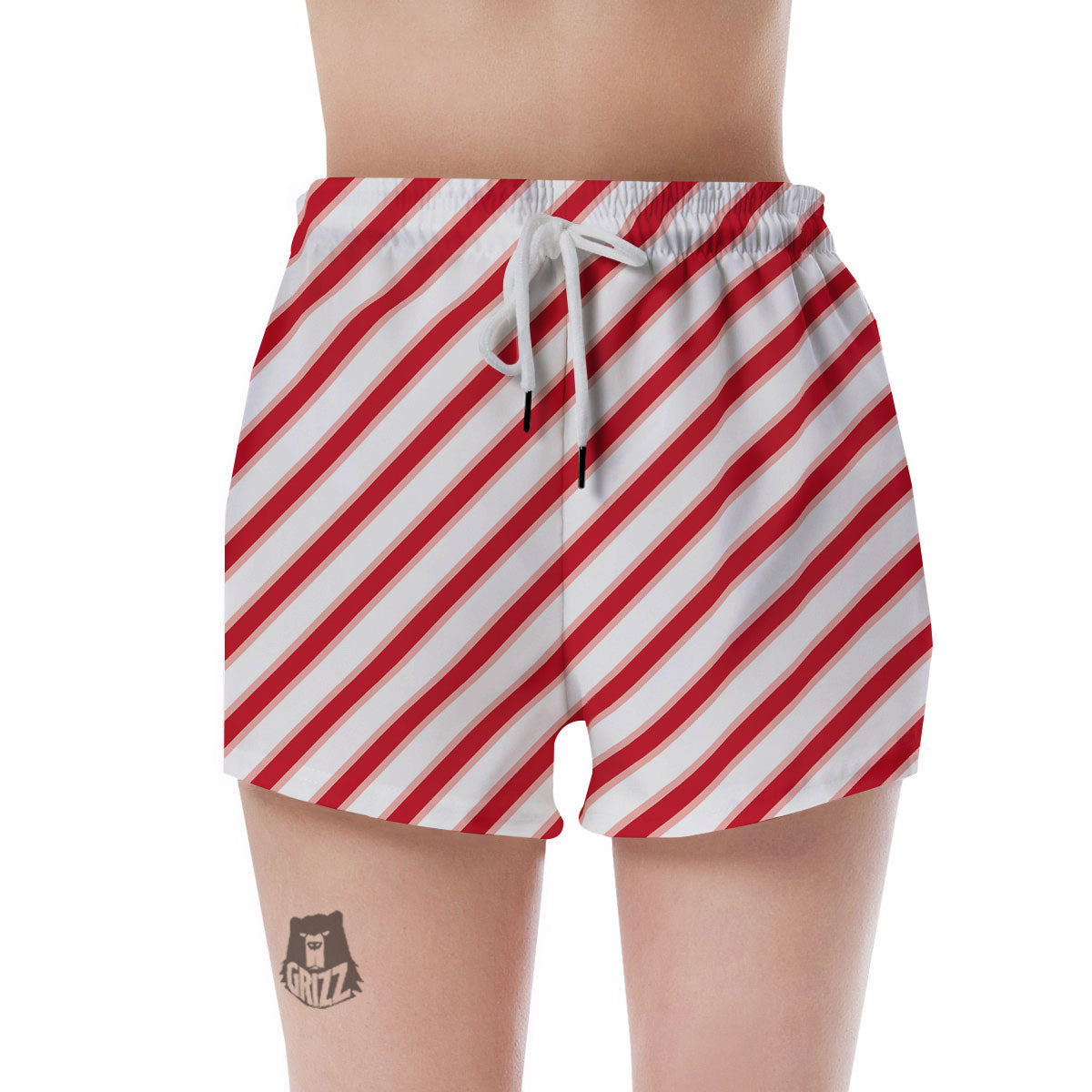Candy Cane Stripes White And Red Print Women's Shorts-grizzshop