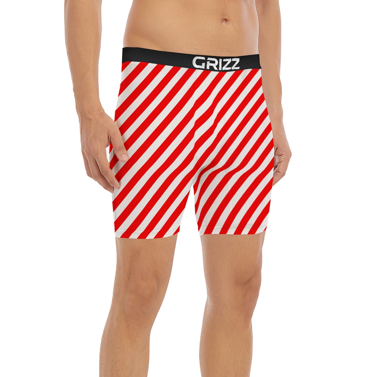 Candy Cane White And Red Print Pattern Boxer Briefs-grizzshop