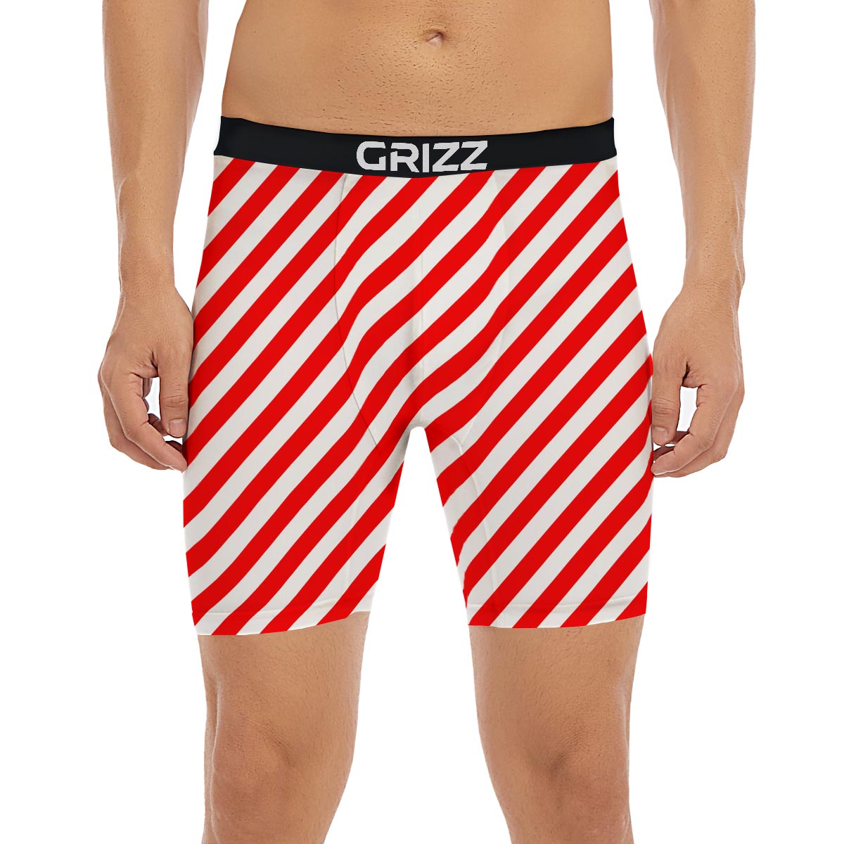 Candy Cane White And Red Print Pattern Boxer Briefs-grizzshop
