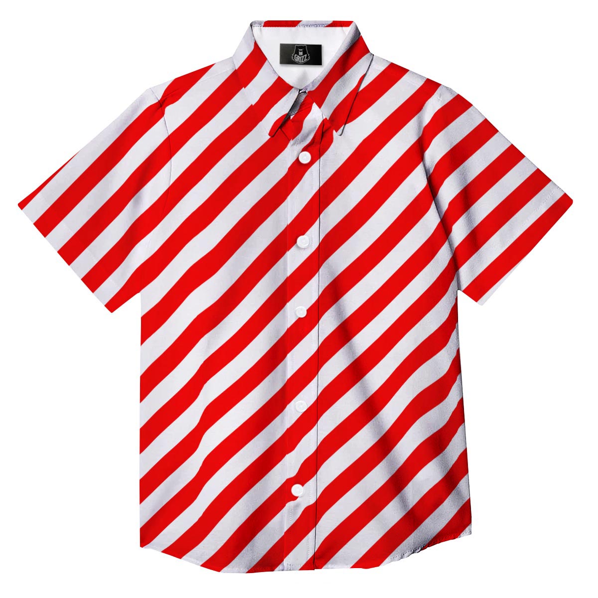 Candy Cane White And Red Print Pattern Button Up Shirt-grizzshop
