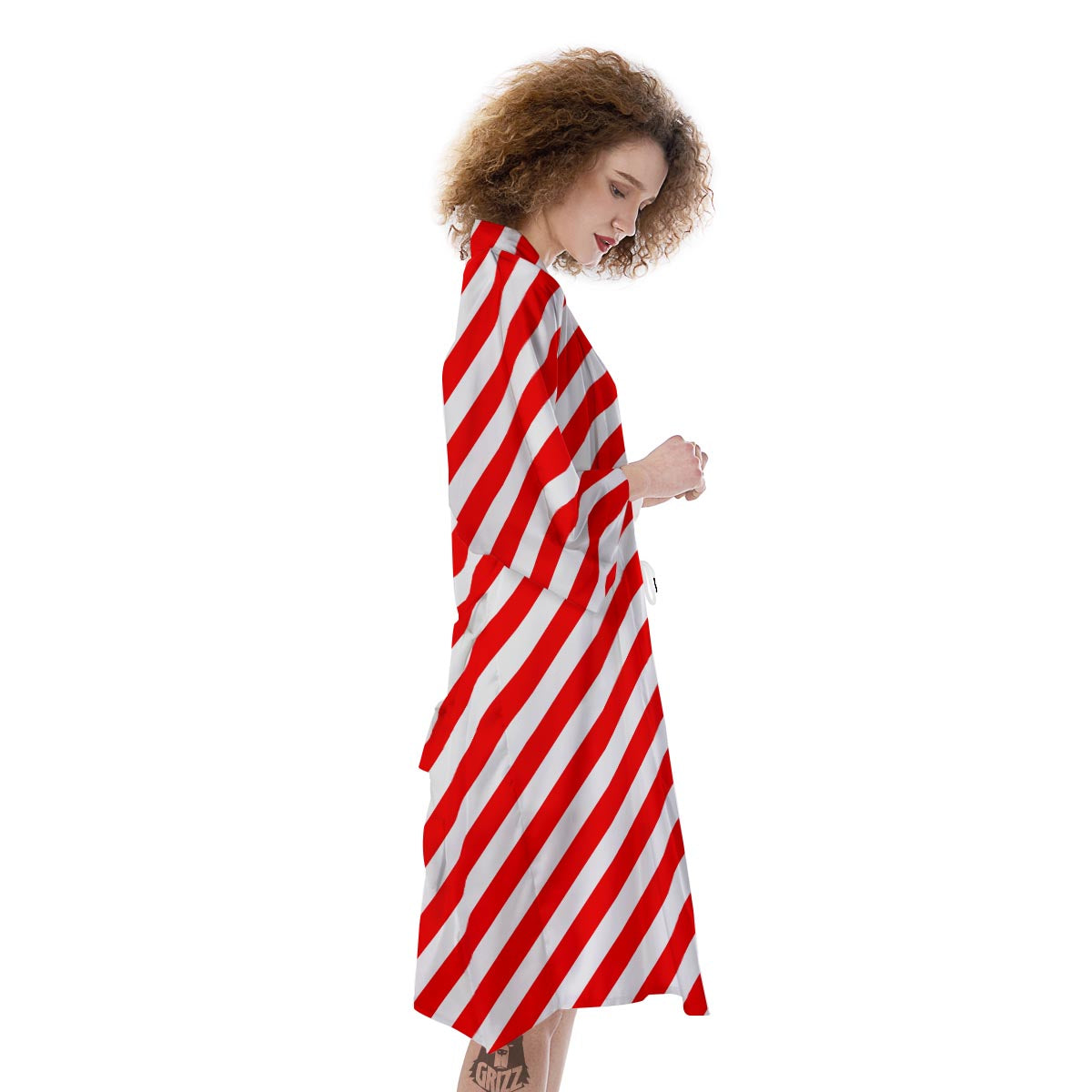 Candy Cane White And Red Print Pattern Kimono-grizzshop