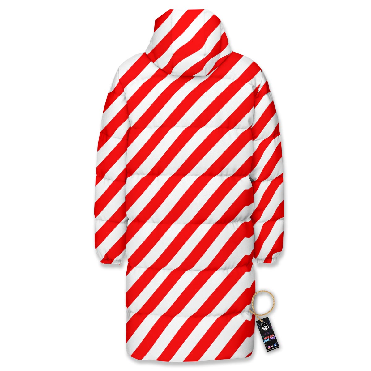 Candy Cane White And Red Print Pattern Long Down Jacket-grizzshop