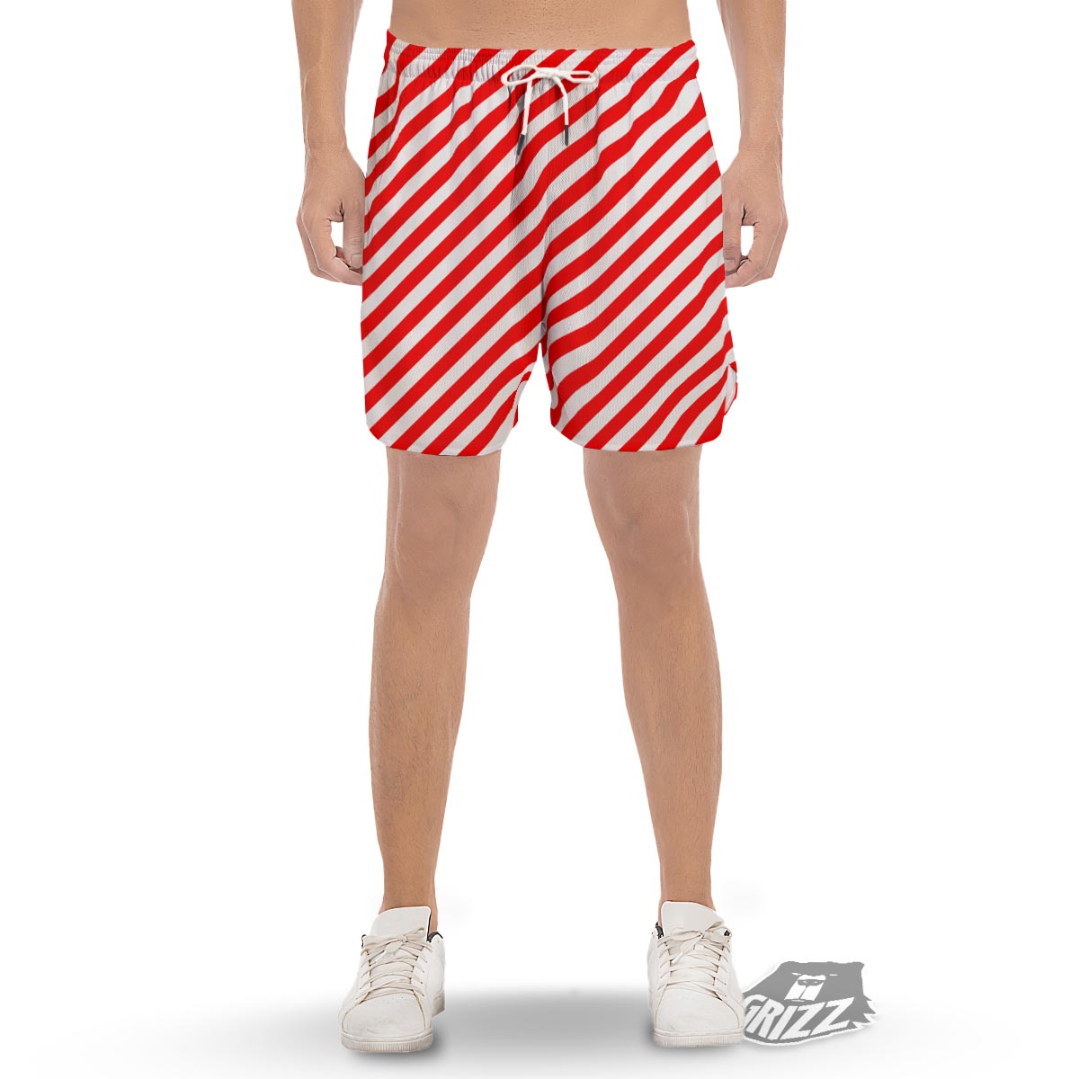 Candy Cane White And Red Print Pattern Men's Gym Shorts-grizzshop