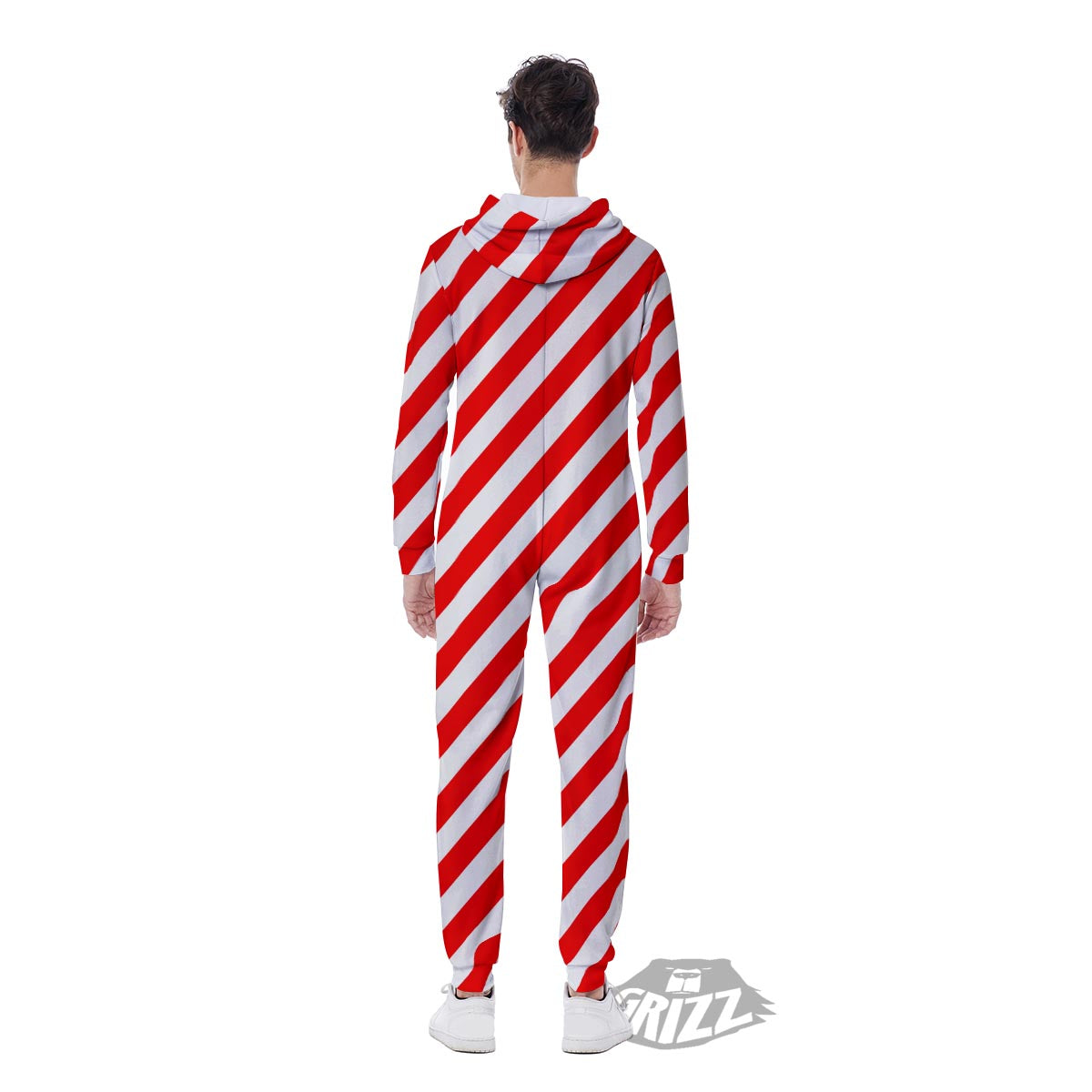 Candy Cane White And Red Print Pattern Men's Jumpsuit-grizzshop