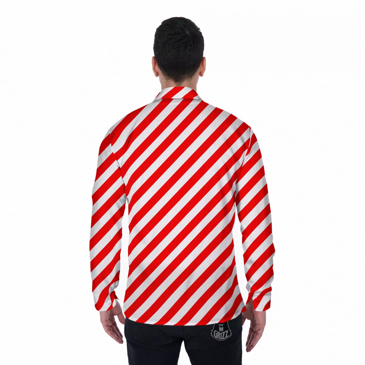 Candy Cane White And Red Print Pattern Men's Long Sleeve Shirts-grizzshop