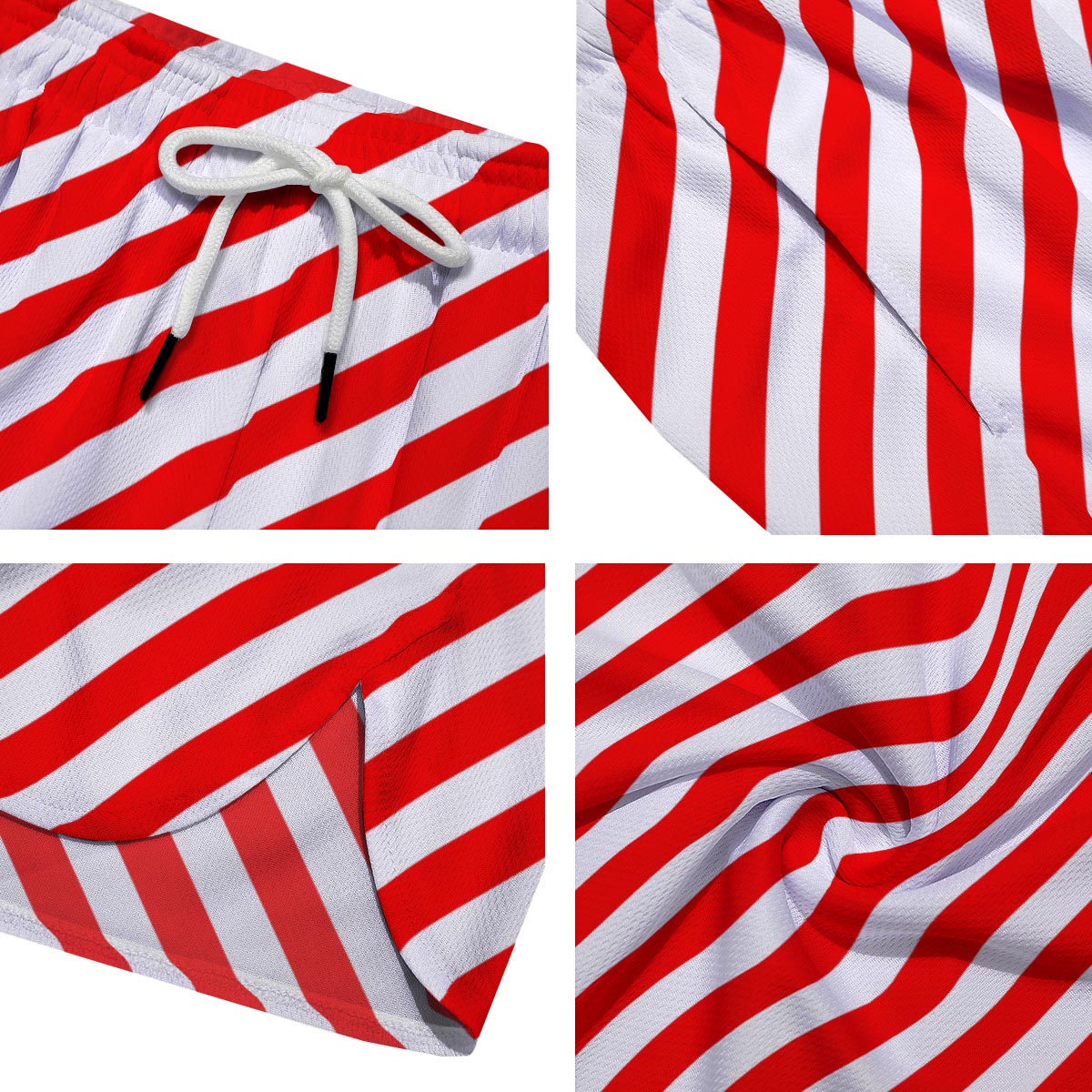 Candy Cane White And Red Print Pattern Men's Running Shorts-grizzshop