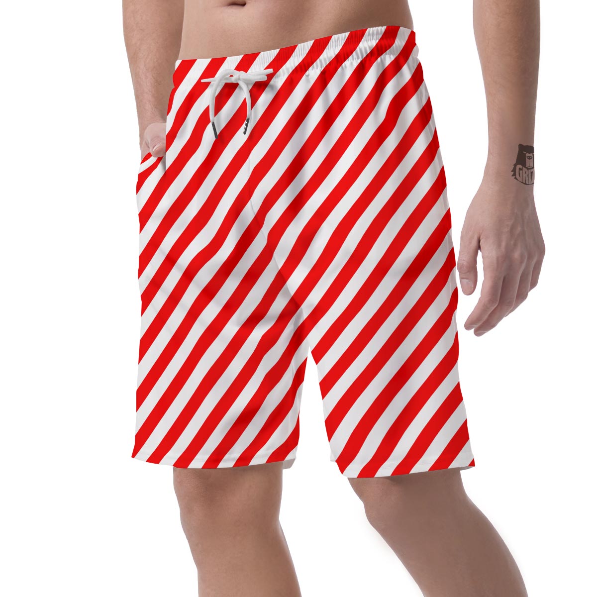 Candy Cane White And Red Print Pattern Men's Shorts-grizzshop