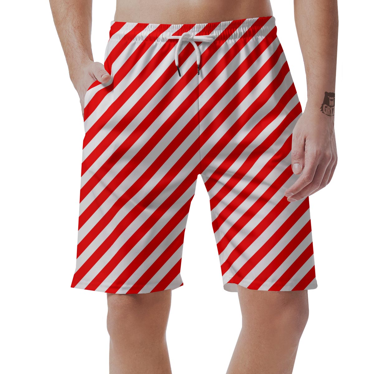 Candy Cane White And Red Print Pattern Men's Shorts-grizzshop