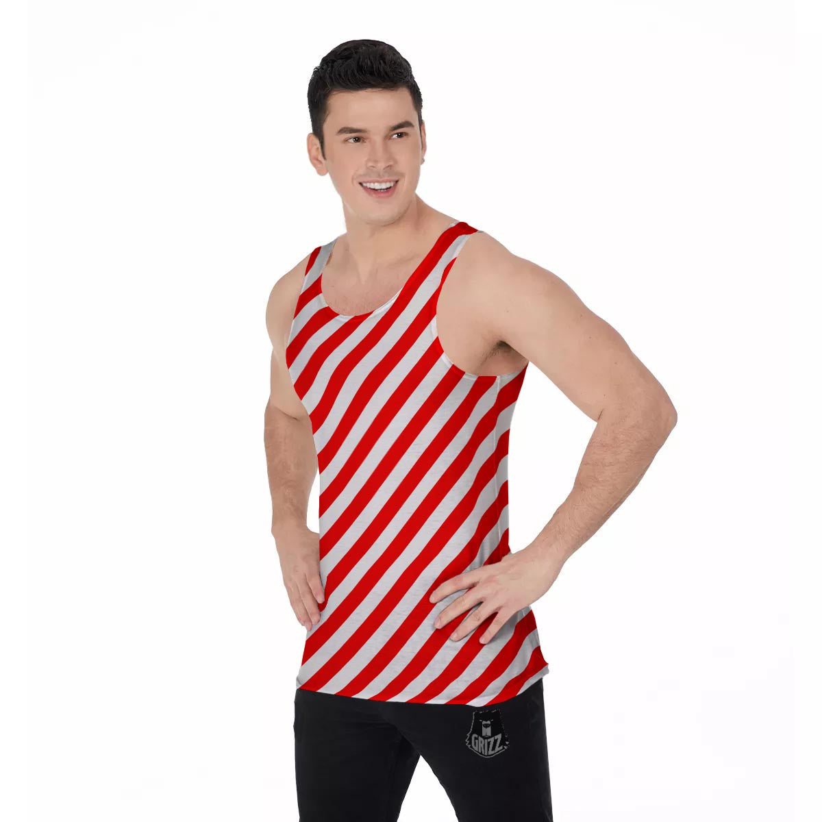 Candy Cane White And Red Print Pattern Men's Tank Top-grizzshop