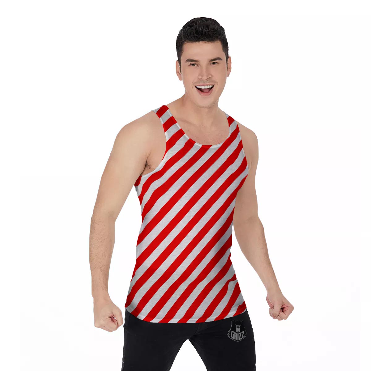 Candy Cane White And Red Print Pattern Men's Tank Top-grizzshop