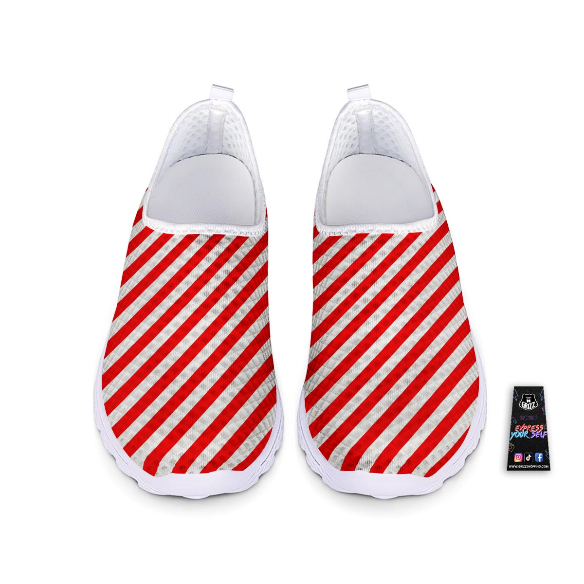 Candy Cane White And Red Print Pattern Nurse Shoes-grizzshop