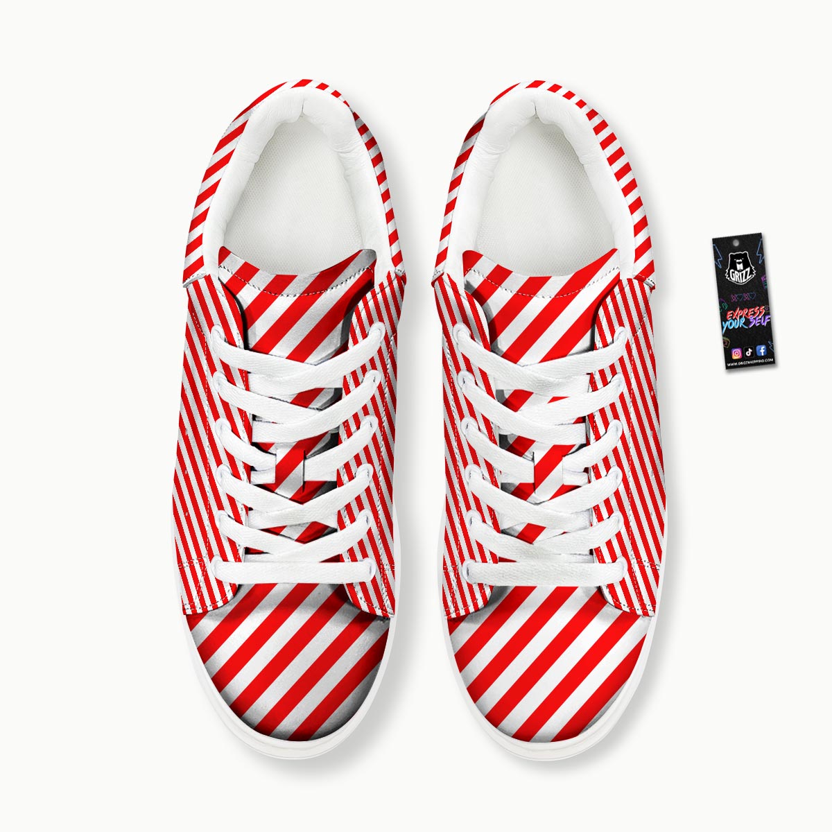 Candy Cane White And Red Print Pattern Platform Shoes-grizzshop