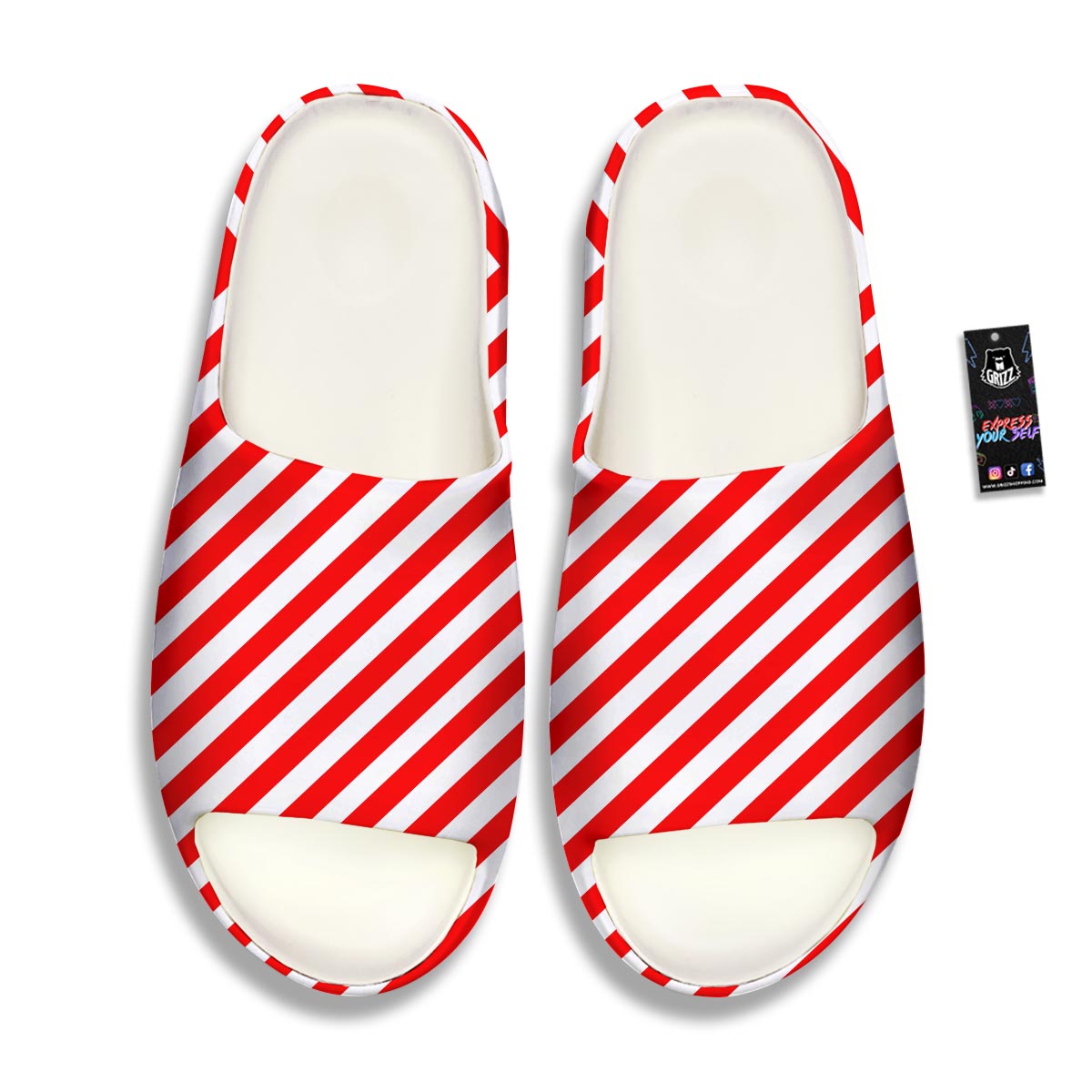 Candy Cane White And Red Print Pattern Sandals-grizzshop