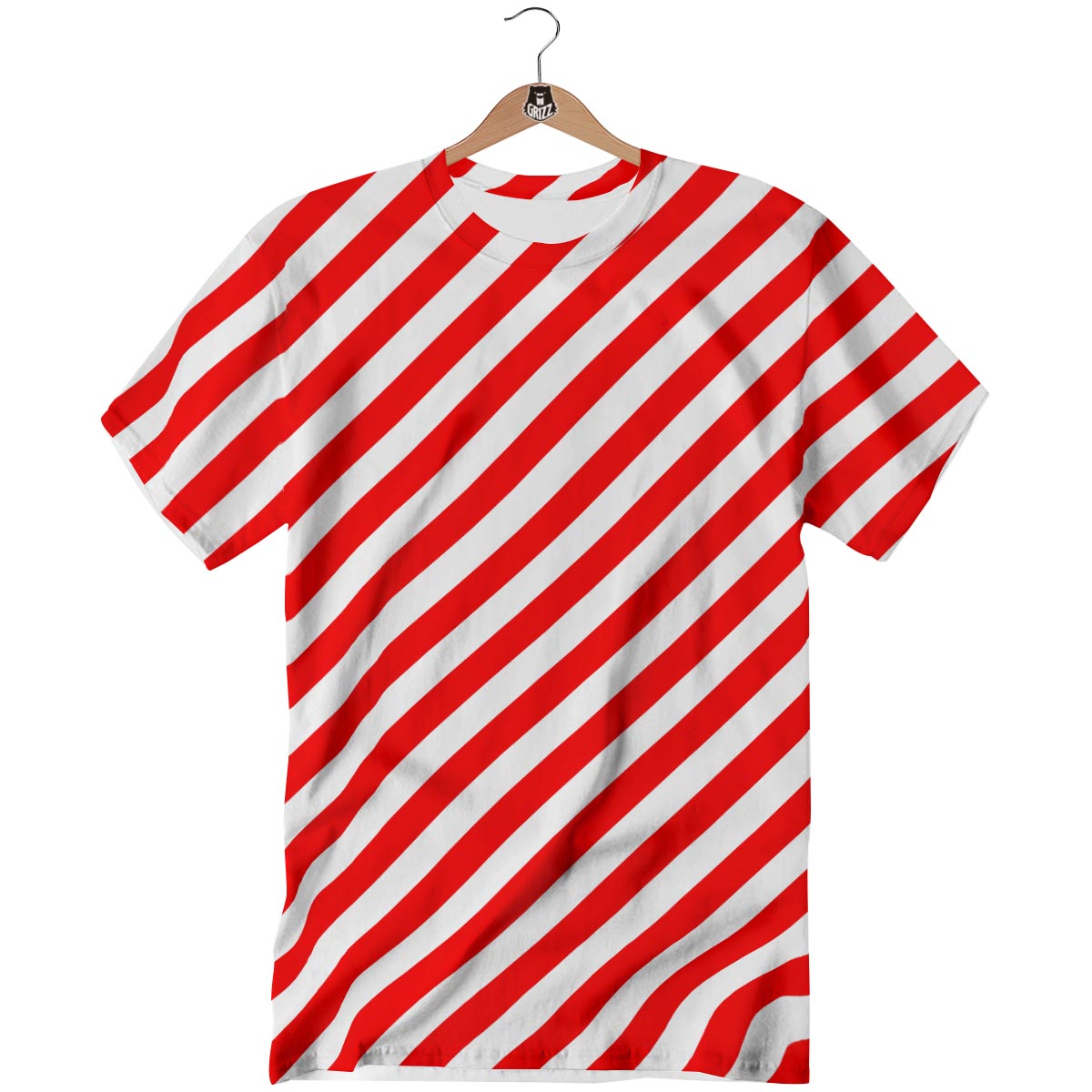 Candy Cane White And Red Print Pattern T-Shirt-grizzshop