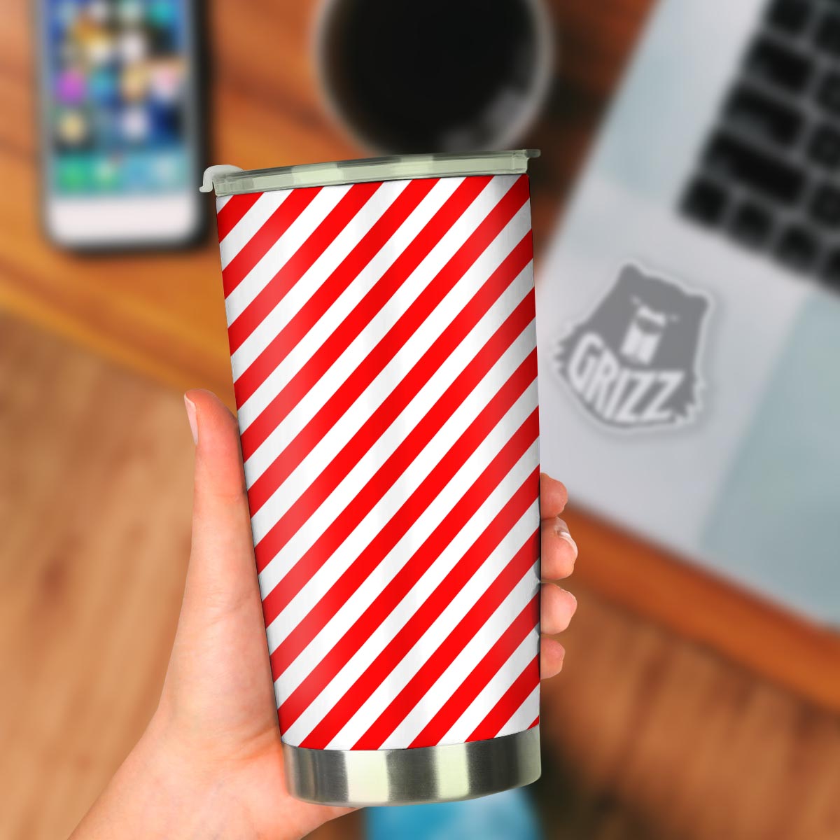 Candy Cane White And Red Print Pattern Tumbler-grizzshop
