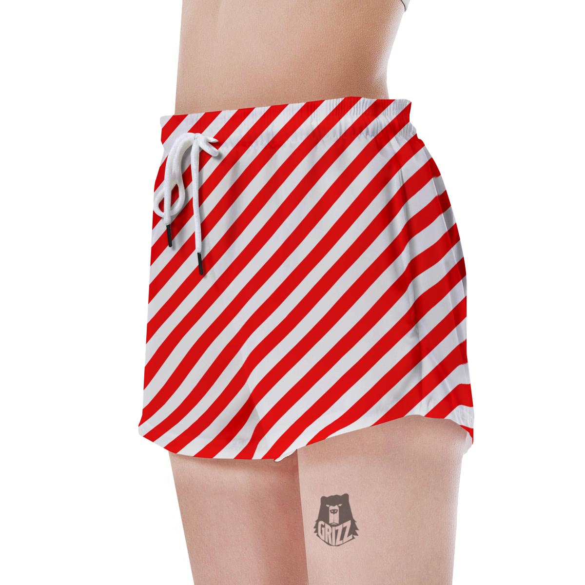 Candy Cane White And Red Print Pattern Women's Shorts-grizzshop