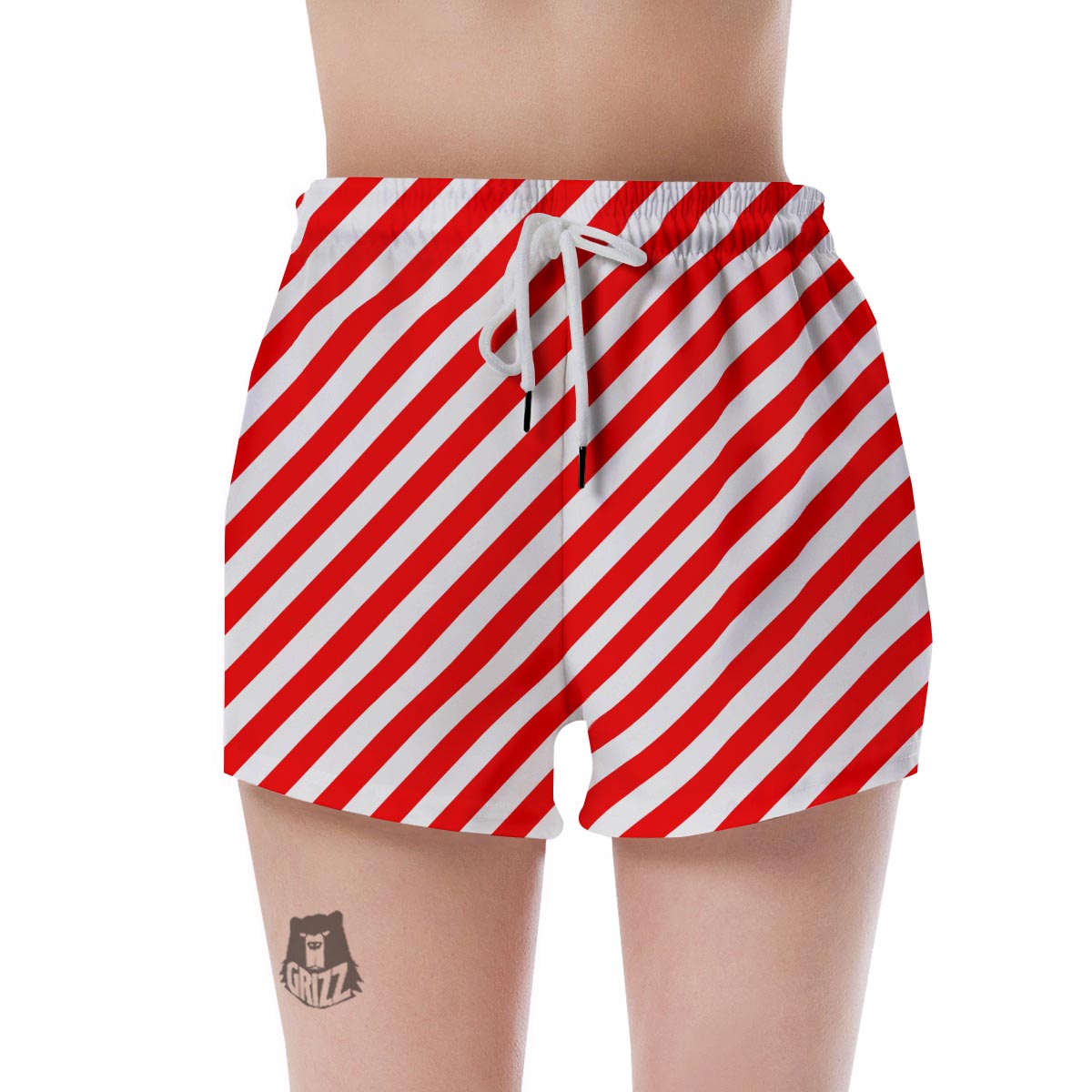 Candy Cane White And Red Print Pattern Women's Shorts-grizzshop