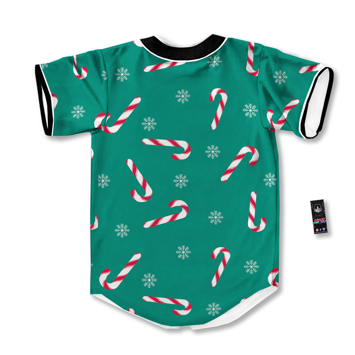 Candy Cane Xmas Print Pattern Baseball Jersey-grizzshop