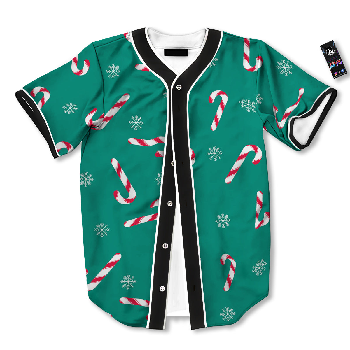 Candy Cane Xmas Print Pattern Baseball Jersey-grizzshop