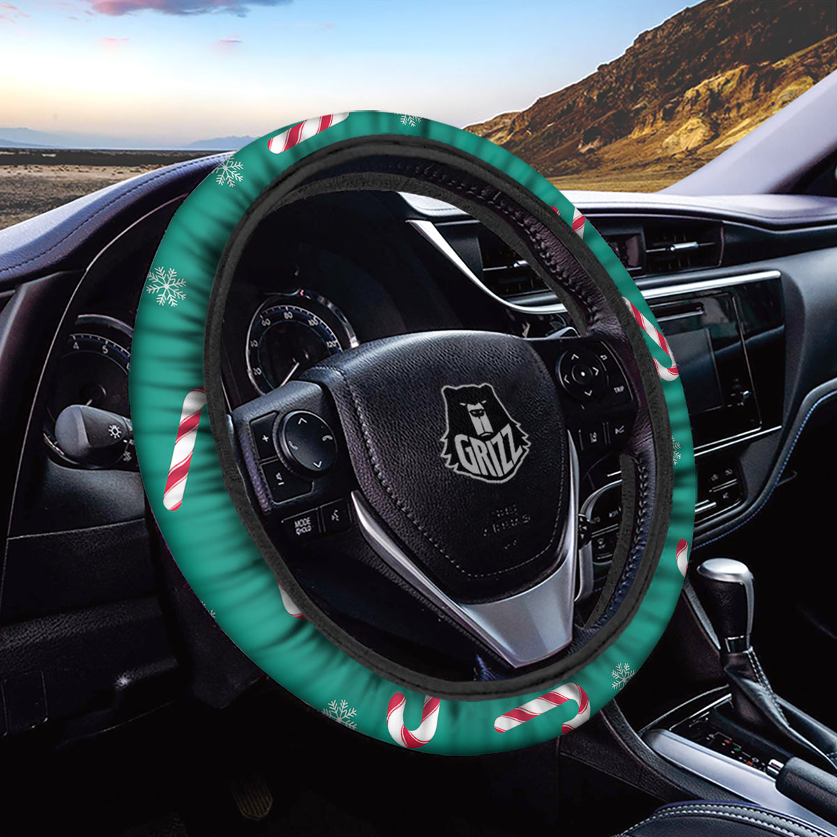 Candy Cane Xmas Print Pattern Car Steering Wheel Cover-grizzshop