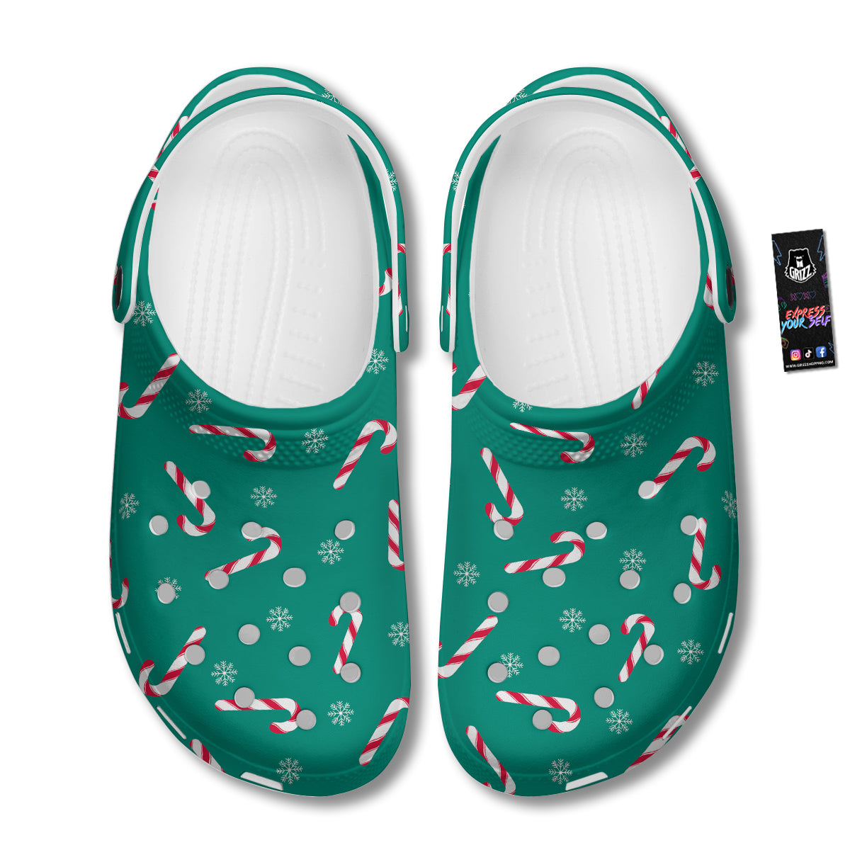 Candy Cane Xmas Print Pattern Clog-grizzshop