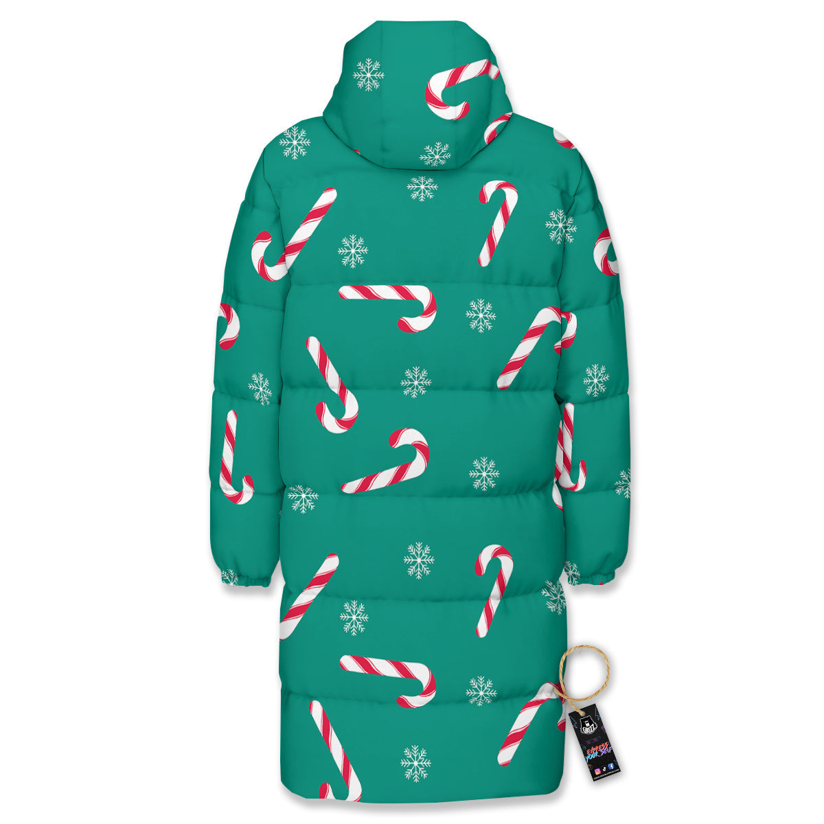 Candy Cane Xmas Print Pattern Long Down Jacket-grizzshop