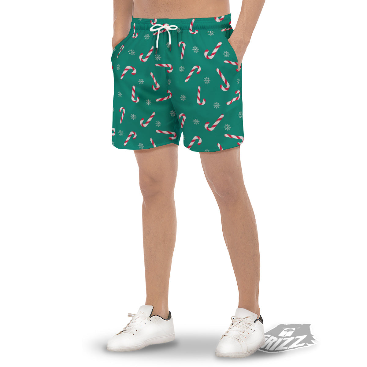 Candy Cane Xmas Print Pattern Men's Gym Shorts-grizzshop