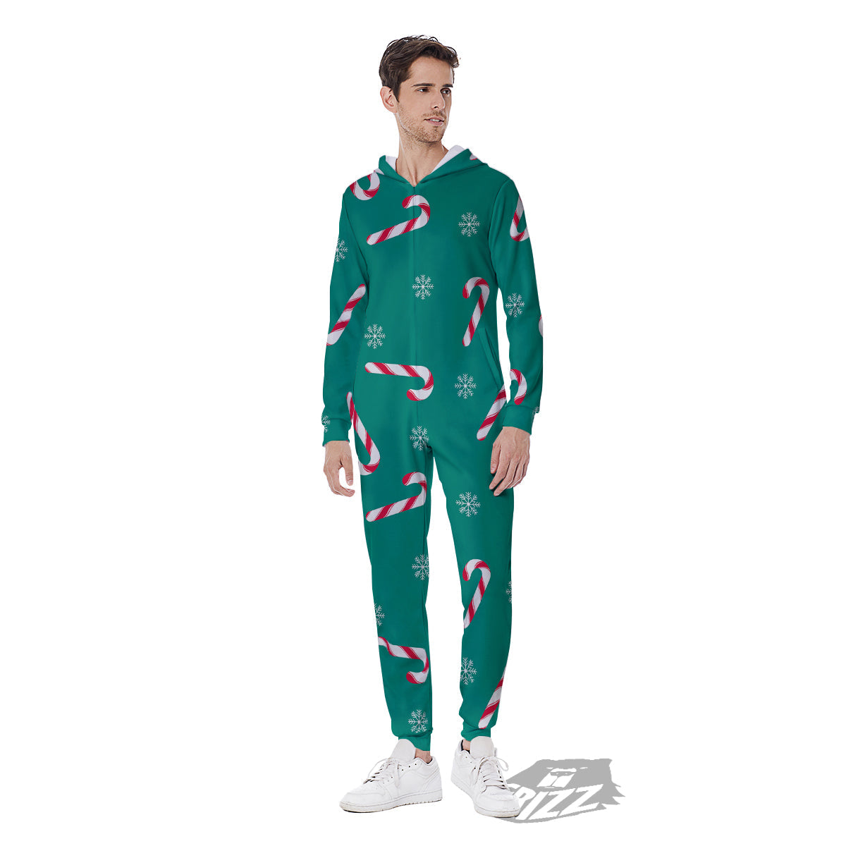 Candy Cane Xmas Print Pattern Men's Jumpsuit-grizzshop