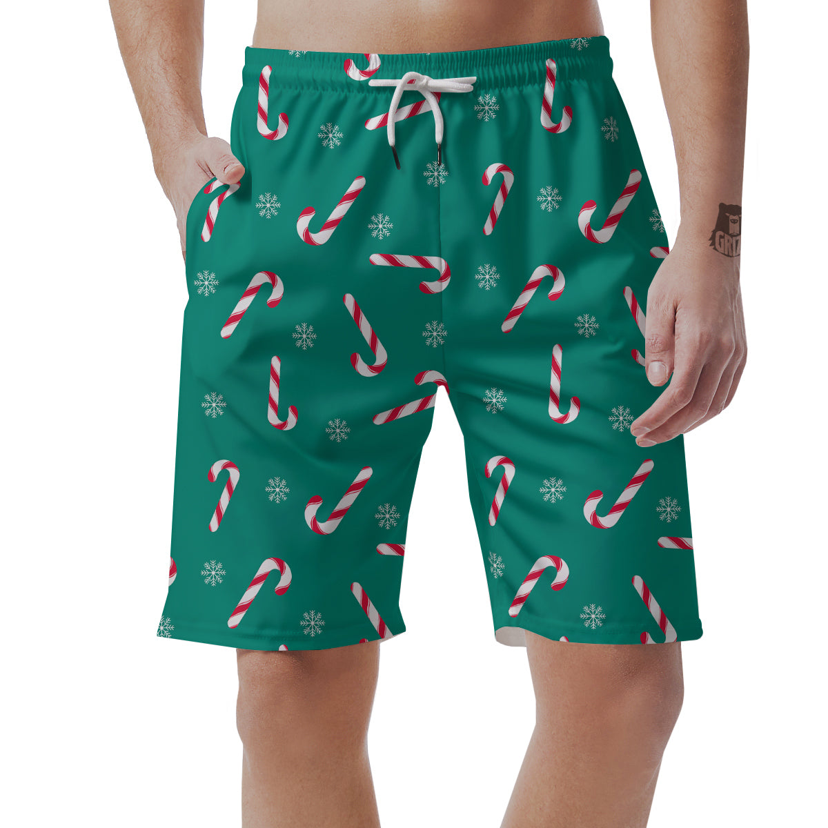 Candy Cane Xmas Print Pattern Men's Shorts-grizzshop