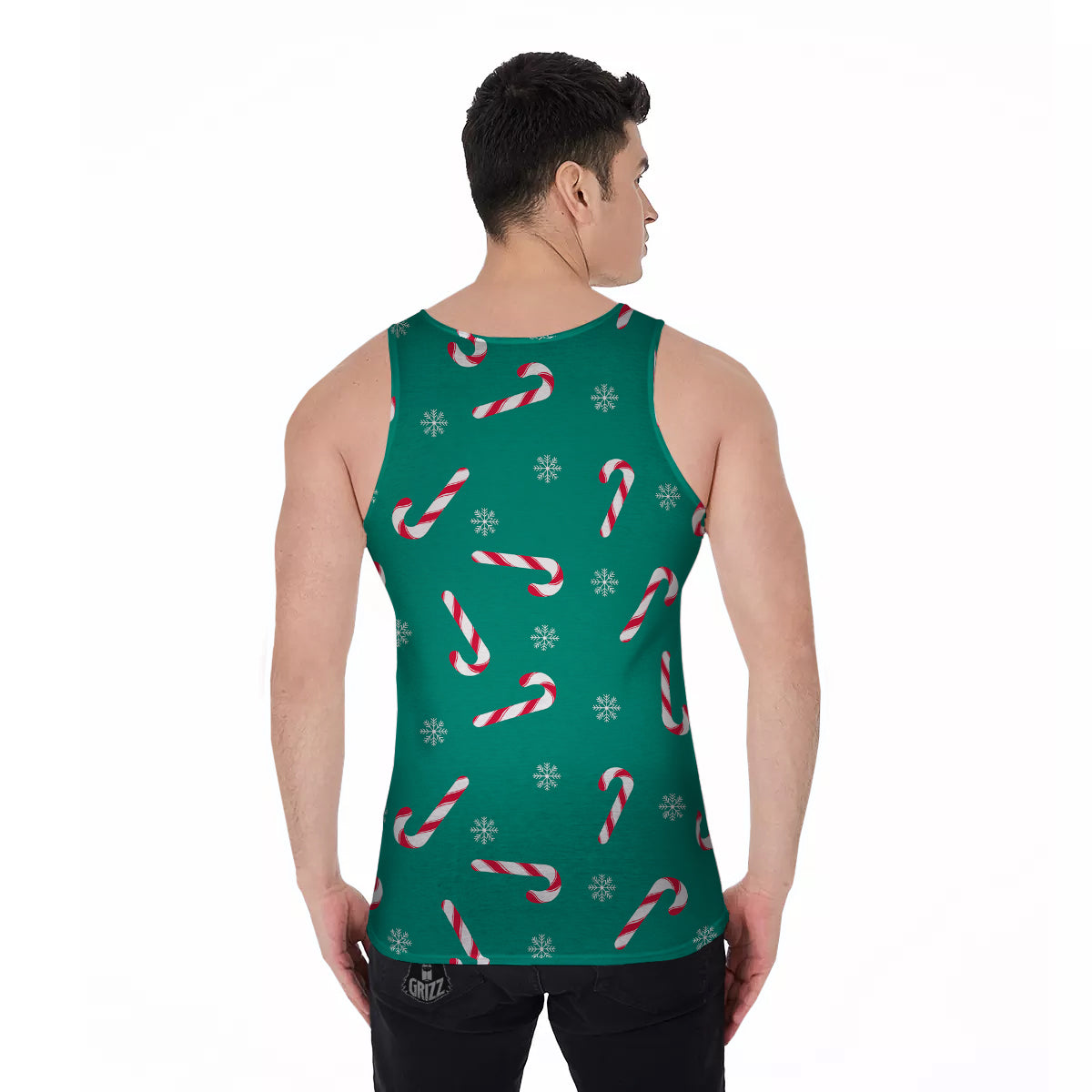 Candy Cane Xmas Print Pattern Men's Tank Top-grizzshop