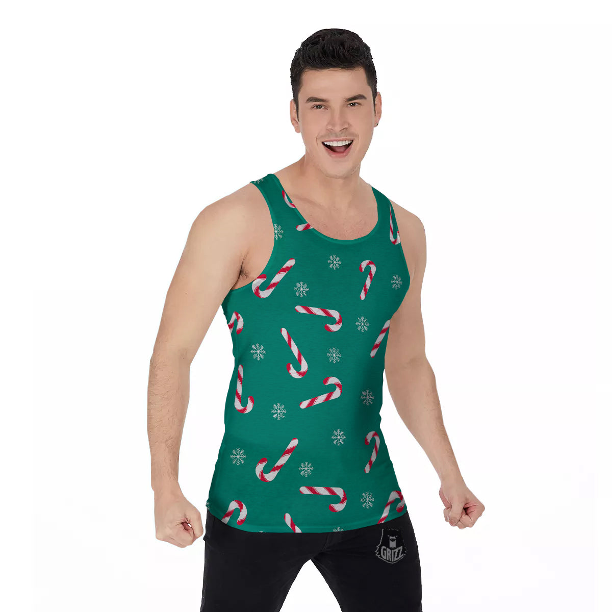 Candy Cane Xmas Print Pattern Men's Tank Top-grizzshop