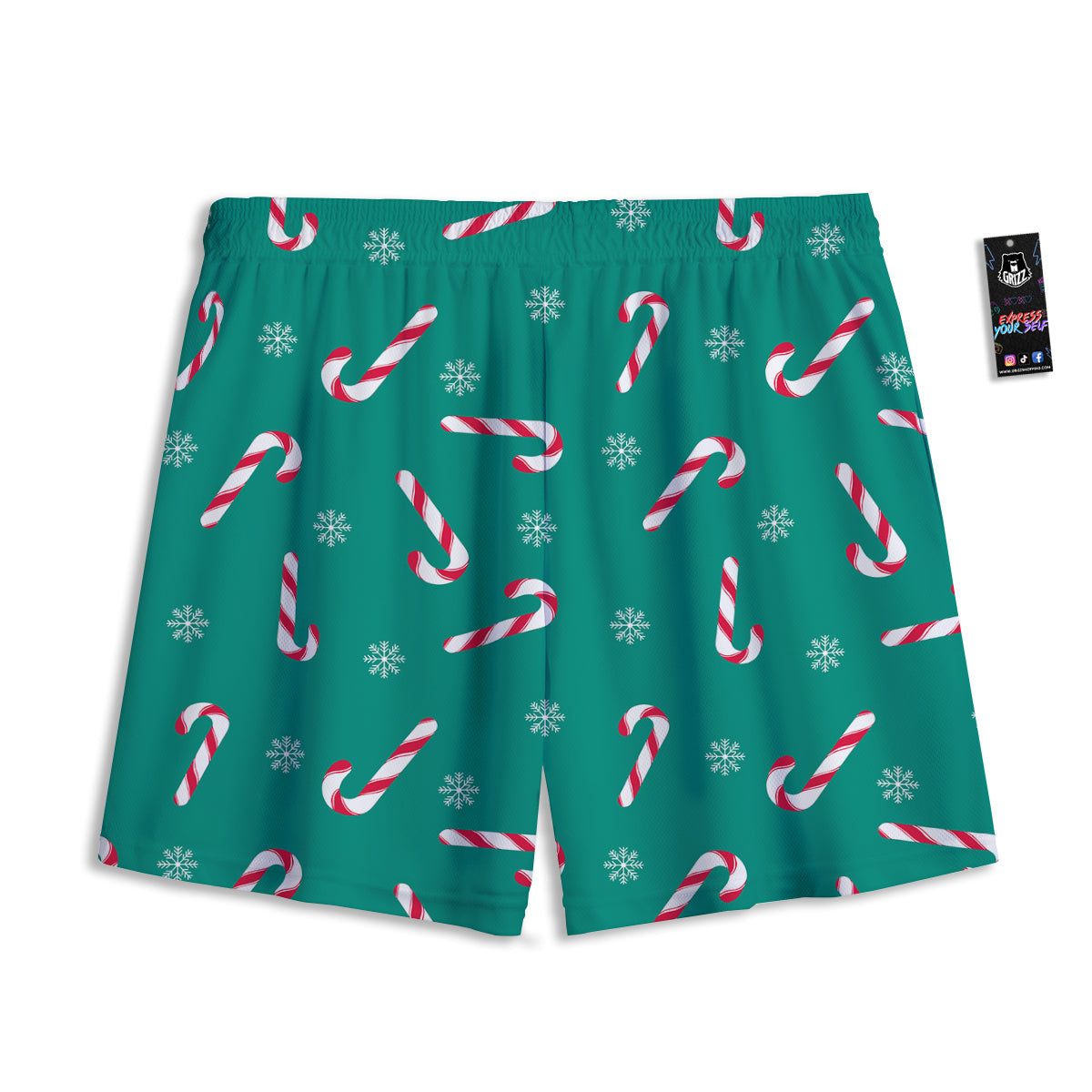 Candy Cane Xmas Print Pattern Mesh Shorts