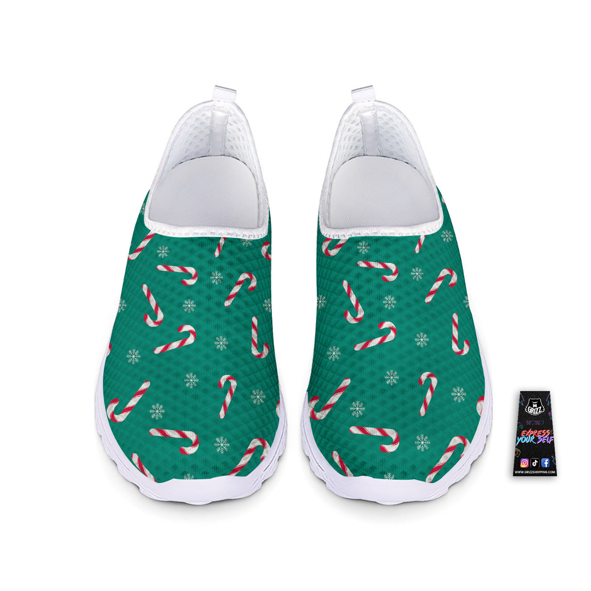 Candy Cane Xmas Print Pattern Nurse Shoes-grizzshop